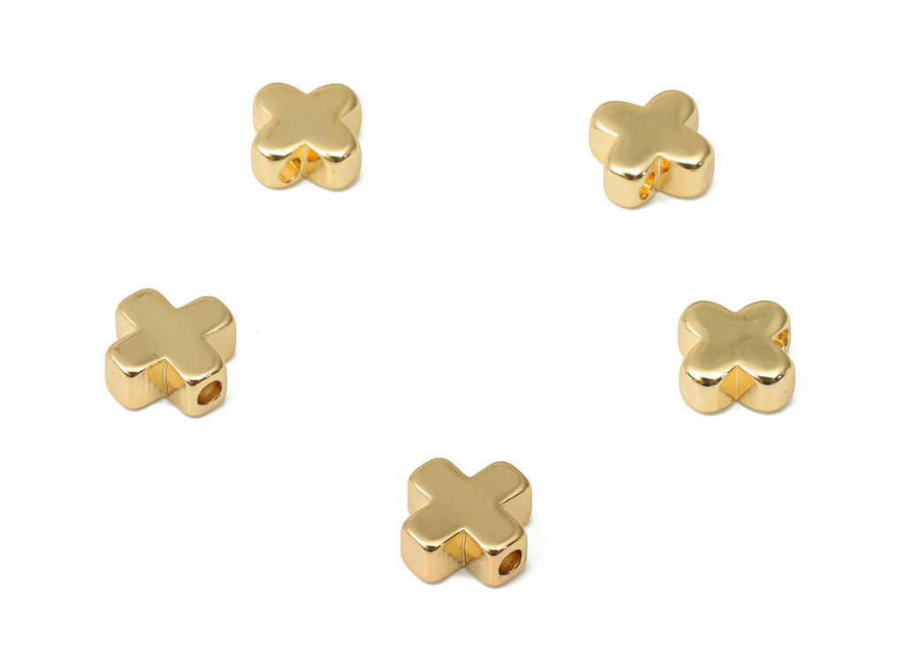 Gold Cross Beads – Brass Cross Spacer Beads – Bracelet Beads - 18K Real Gold Plated Brass - Jewelry Making - 5.16x5.16x2.5mm - RGP4466 - DOMEDBAZAAR