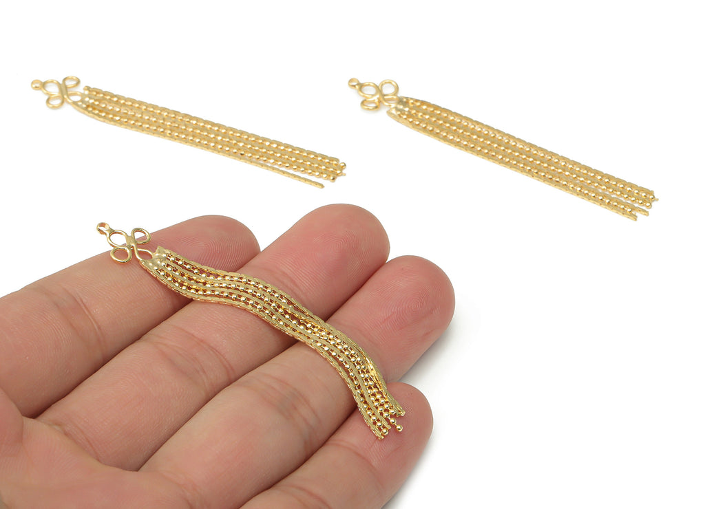 Brass Snake Chain Tassel Earring Charms - Gold Ball Chain Tassel Earrings – 18K Real Gold Plated Brass - 68.06x9.73x1.56mm - RGP4438 - DOMEDBAZAAR