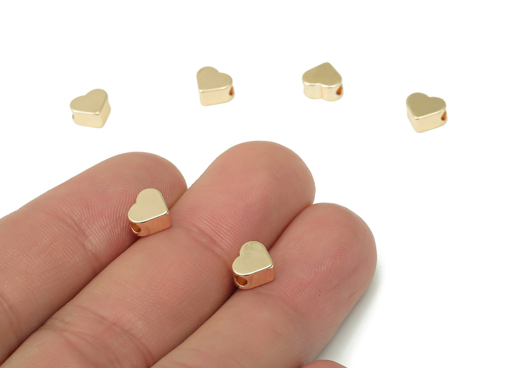 Gold Heart Beads – Brass Heart Spacer Beads – Bracelet Beads - 18K Real Gold Plated Brass - Jewelry Making Supplies - 7.1x6.1x3.6mm- RGP4468 - DOMEDBAZAAR