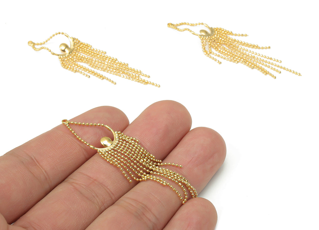 Brass Drop Ball Chain Tassel Earring Charms - Gold Tassel Chain Earrings – 18K Real Gold Plated Brass - Jewelry Making - 60x13x1mm- RGP4439 - DOMEDBAZAAR