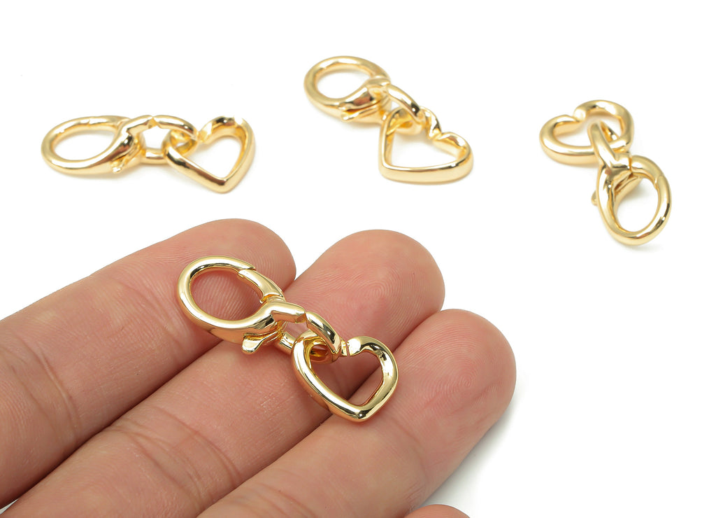 Brass Lobster Claw Clasp - Gold Heart Clasps - Brass Parrot Clasps - 18K Real Gold Plated Brass - Jewelry Making - 34x11.3x3.5mm - RGP4497 - DOMEDBAZAAR
