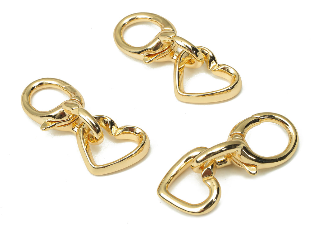 Brass Lobster Claw Clasp - Gold Heart Clasps - Brass Parrot Clasps - 18K Real Gold Plated Brass - Jewelry Making - 34x11.3x3.5mm - RGP4497 - DOMEDBAZAAR