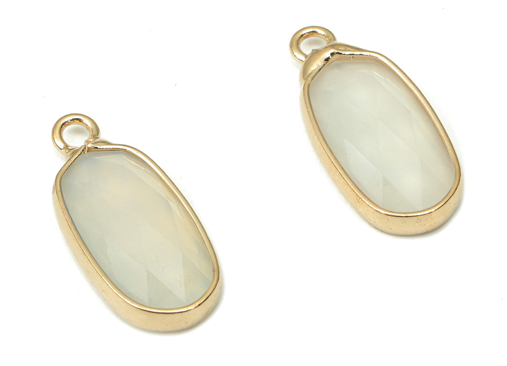 Opalite Oval Earring Charms - Brass Oval Pendant - Faceted Natural Stone - Gold Tone Plated Brass – Jewelry Making - 17.72x8.2x4mm – NS1853 - DOMEDBAZAAR