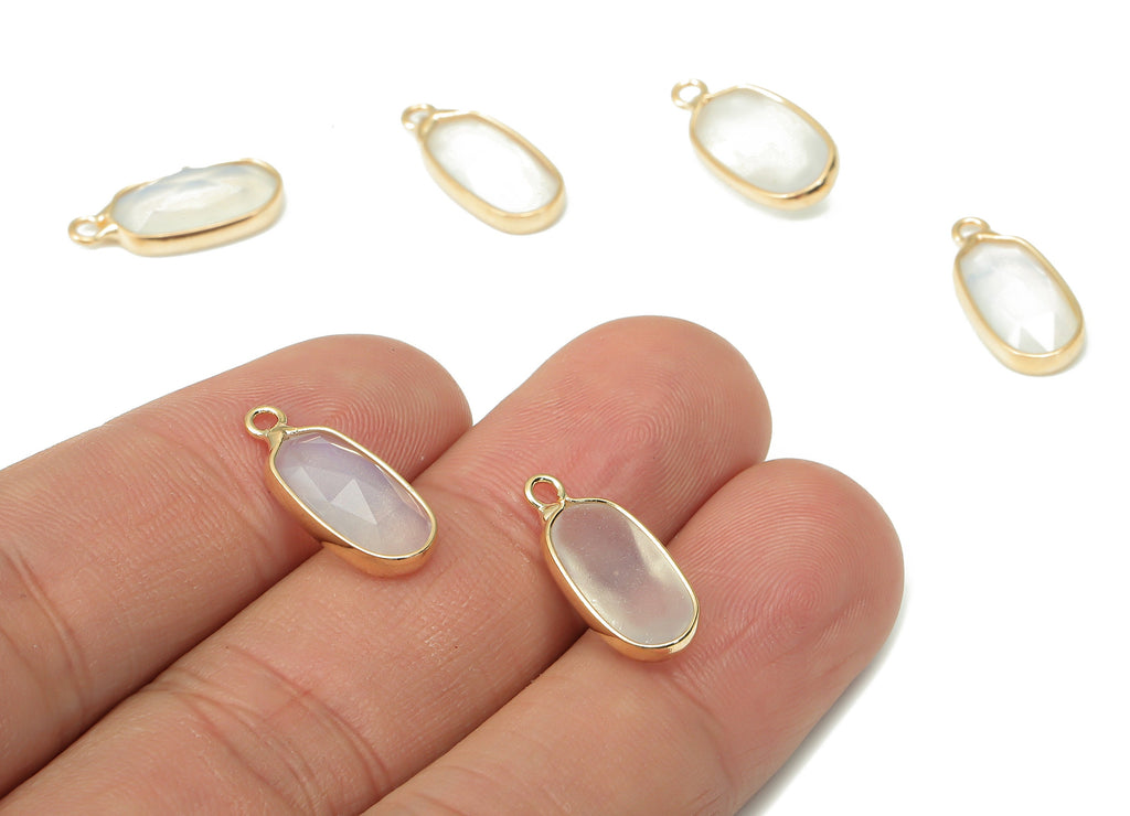 Opalite Oval Earring Charms - Brass Oval Pendant - Faceted Natural Stone - Gold Tone Plated Brass – Jewelry Making - 17.72x8.2x4mm – NS1853 - DOMEDBAZAAR