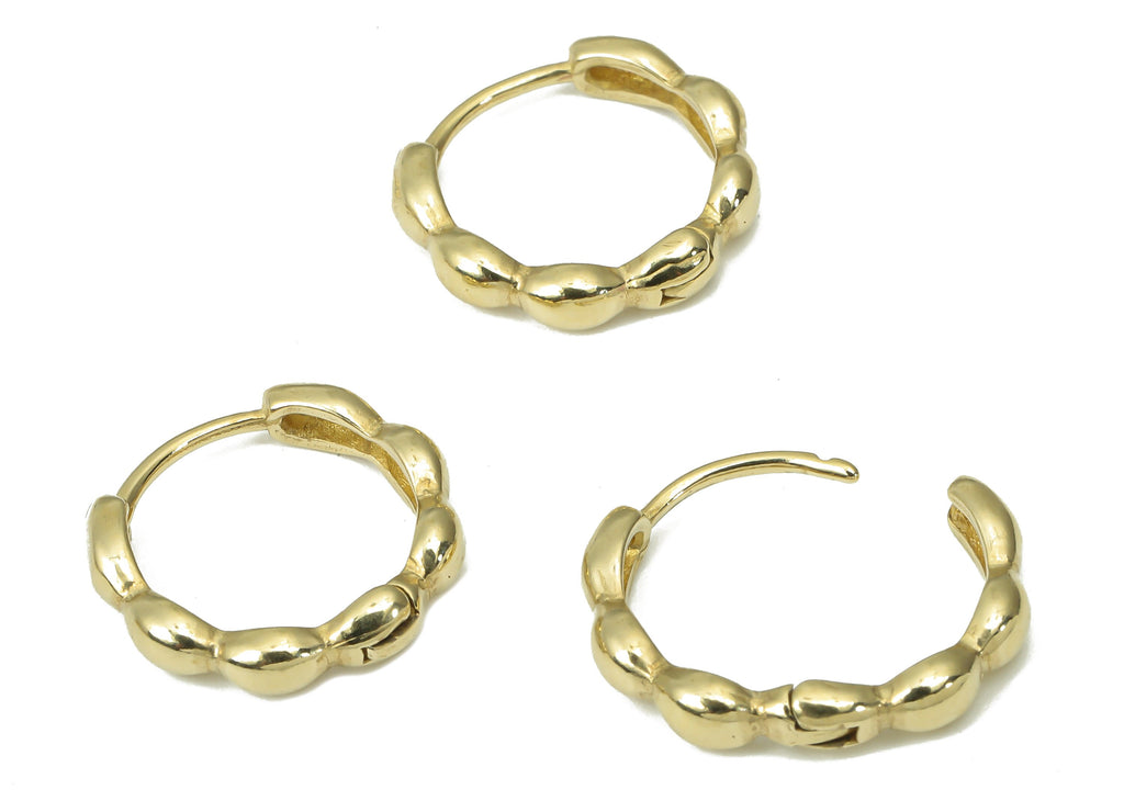 Brass Round Hoop Huggie - Brass Beaded Hoop Earrings – Chunky Wide Shiny Round Hoop Earrings – Jewelry Supplies - 13.1x13.1x2.8mm - PP7391 - DOMEDBAZAAR