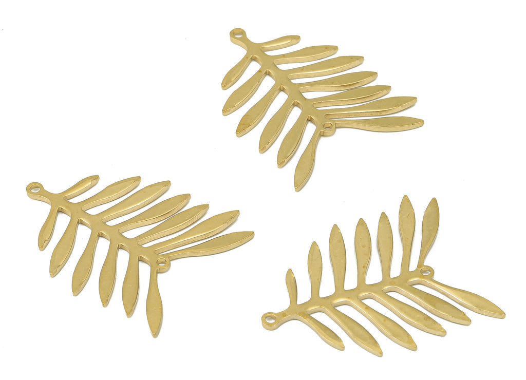 Brass Needle Leaved Leaves Earring Connectors - Raw Brass Leaf Pendant - Earring Charms for Jewelry Making - 29.34x23.51x0.92mm - PP7347 - DOMEDBAZAAR