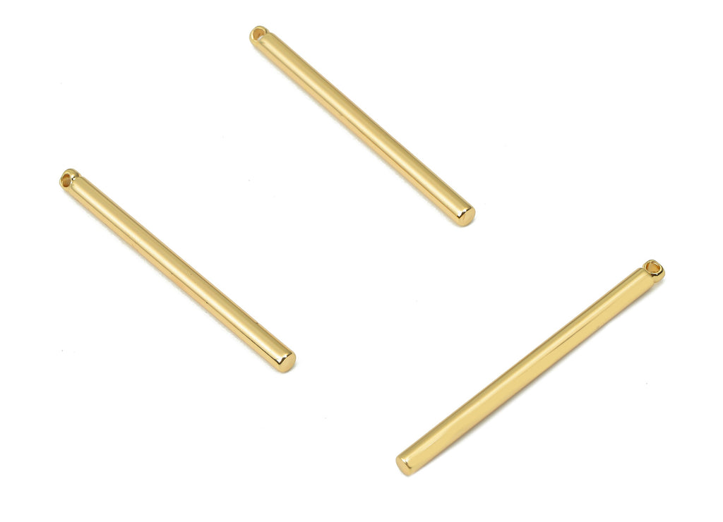 Brass Bar - Gold Cyclinder Stick DIY Tube Beads - Geometric Shapes - For Air Plants - 18k Real Gold Plated Brass - 30.11x2x2mm - RGP4478 - DOMEDBAZAAR