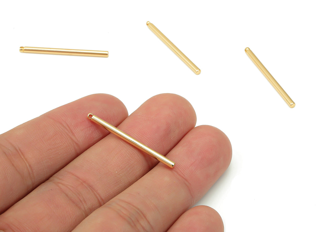 Brass Bar - Gold Cyclinder Stick DIY Tube Beads - Geometric Shapes - For Air Plants - 18k Real Gold Plated Brass - 30.11x2x2mm - RGP4478 - DOMEDBAZAAR