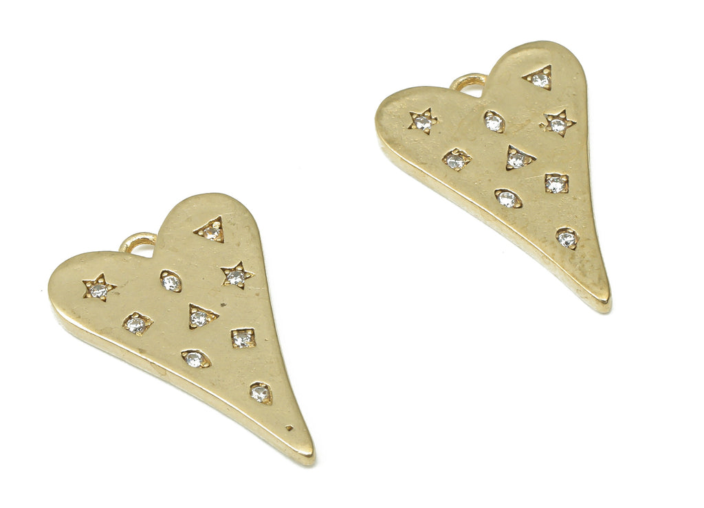 Brass Heart Earring Charms with Zircons - Raw Brass Triangle Pendant - Geometric Shapes - Jewelry Making - 19.89x13.47x1.43mm - PP7443 - DOMEDBAZAAR