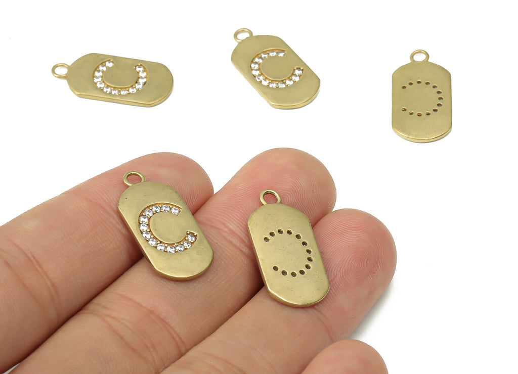 Brass Long Oval Letter C Earring Charms with Zircons - Raw Brass Initial C Pendant - Jewelry Making Supplies - 23.45x11.2x1.57mm - PP7442C - DOMEDBAZAAR