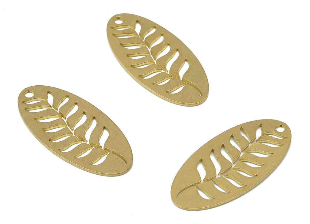 Brass Oval Branch Long Leaves Earring Charms - Raw Brass Leaf Pendant - Earring Charms for Jewelry Making - 31.83x14.8x0.77mm - PPA3822 - DOMEDBAZAAR