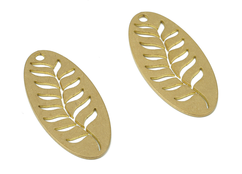 Brass Oval Branch Long Leaves Earring Charms - Raw Brass Leaf Pendant - Earring Charms for Jewelry Making - 31.83x14.8x0.77mm - PPA3822 - DOMEDBAZAAR