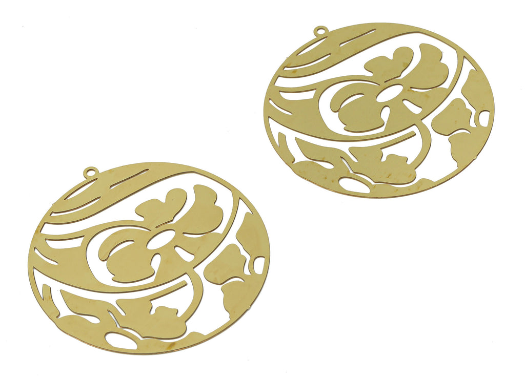 Brass Cloud Flower Round Earring Charms - Raw Brass Cloud Circle Pendant - Jewelry Making Supplies - 43x40.22x0.23mm - JJB7055 - DOMEDBAZAAR