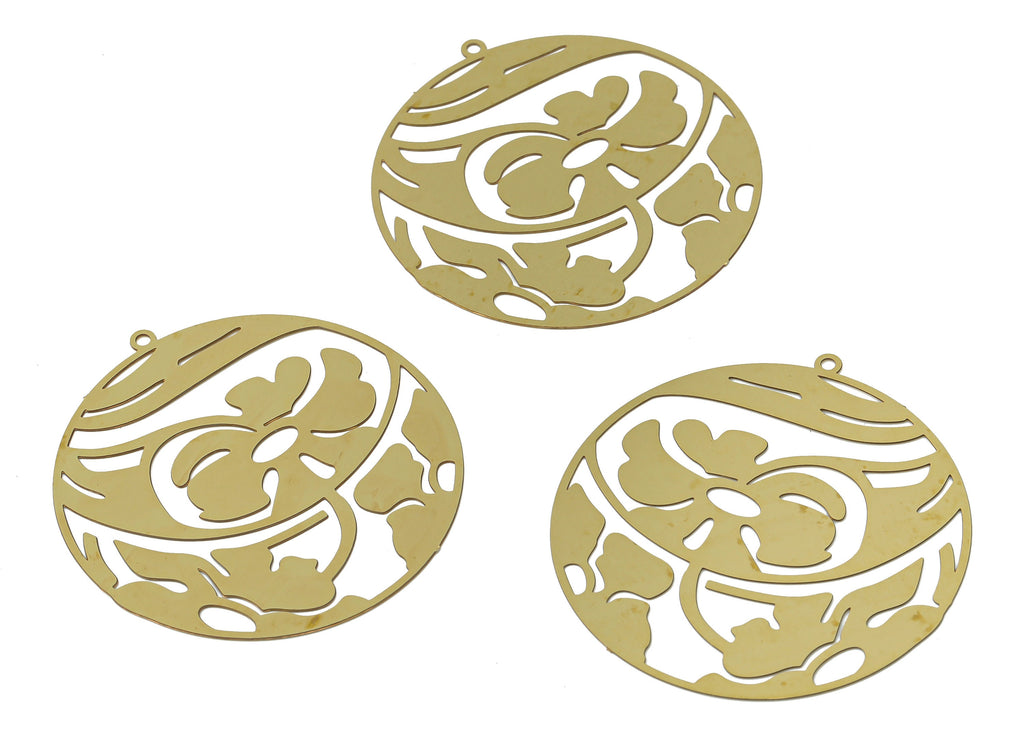 Brass Cloud Flower Round Earring Charms - Raw Brass Cloud Circle Pendant - Jewelry Making Supplies - 43x40.22x0.23mm - JJB7055 - DOMEDBAZAAR
