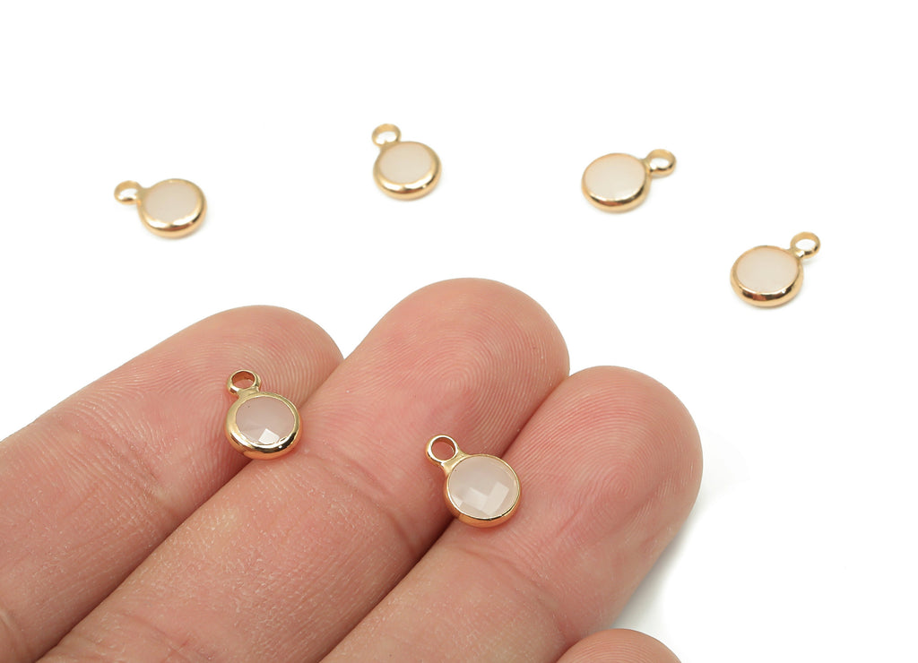 Glass Mini Round Earring Charms with Loop - Brass Circle Bracelet Charm - Gold Tone Plated Brass - Faceted Glass - 9.6x6.53x2.57mm - GS1143B - DOMEDBAZAAR