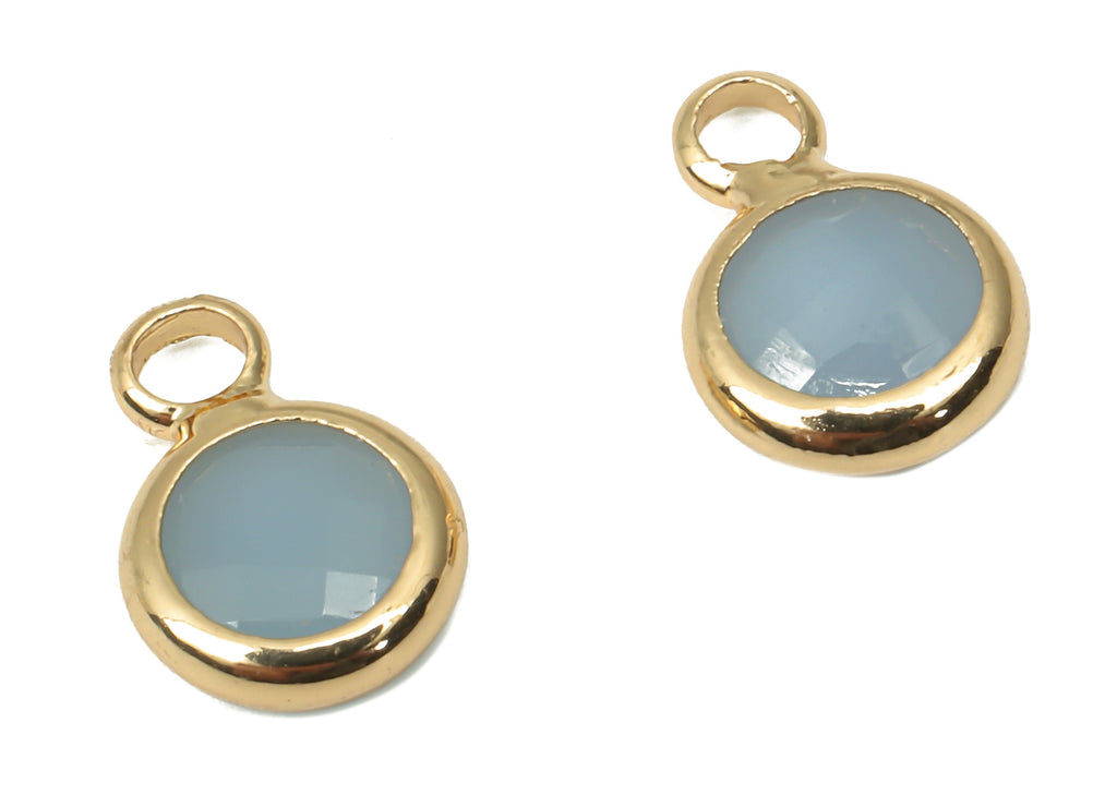 Glass Mini Round Earring Charms with Loop - Gold Tone Plated Circle Brass for Bracelet - Faceted Gray Glass - 9.6x6.5x2.5mm - GS1143C - DOMEDBAZAAR