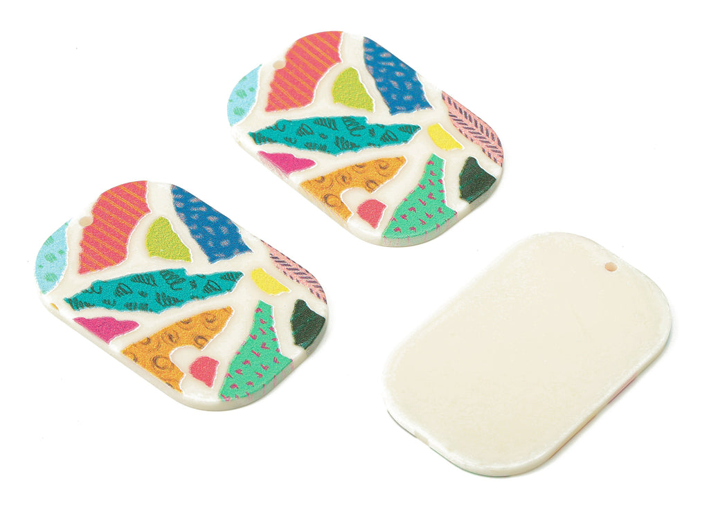Acrylic Rectangle Printed  Earring Charms - Rainbow Rectangle Pendant - Printing Textured Pendant - 39.67×26.04×2.09mm - AC2491B - DOMEDBAZAAR