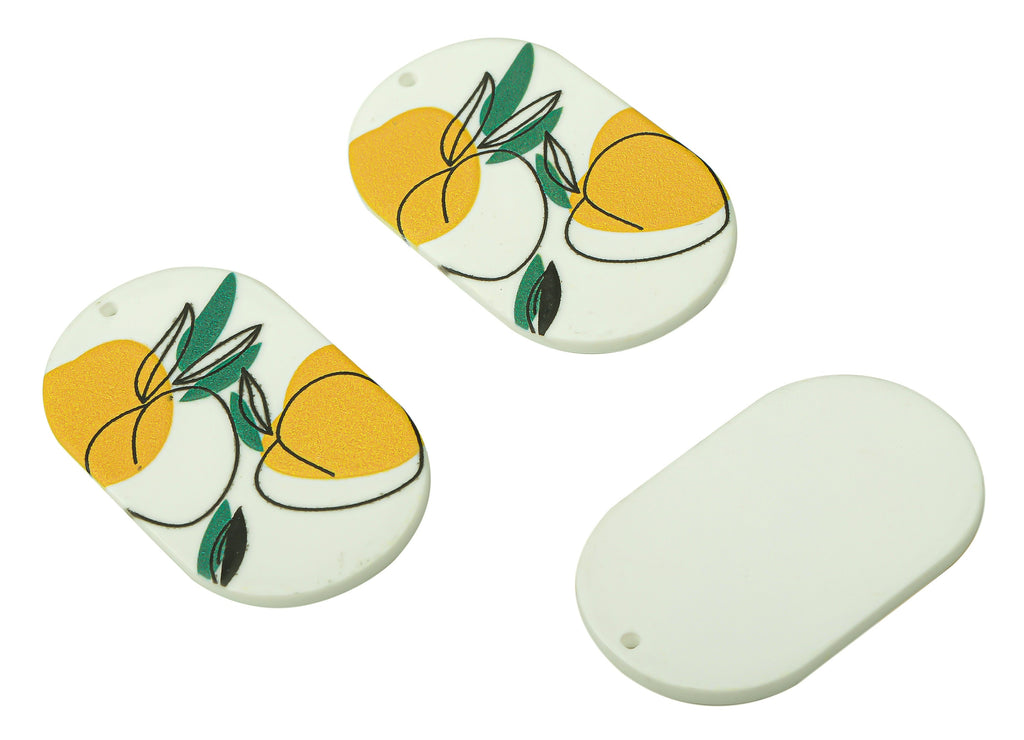Acrylic Abstract  Fruit Design Charm - Oval Yellow Lemon  Charm - Earring Findings - Jewelry Supplies - 39.6×23.76×2.3mm - AC2493 - DOMEDBAZAAR