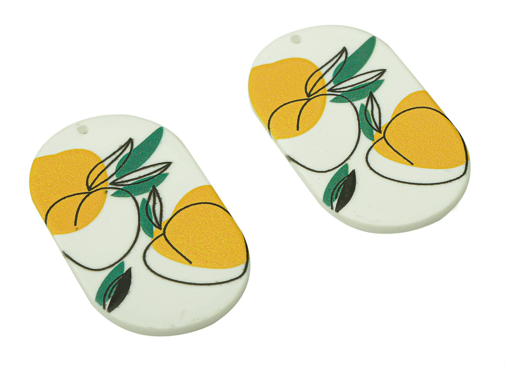 Acrylic Abstract  Fruit Design Charm - Oval Yellow Lemon  Charm - Earring Findings - Jewelry Supplies - 39.6×23.76×2.3mm - AC2493 - DOMEDBAZAAR