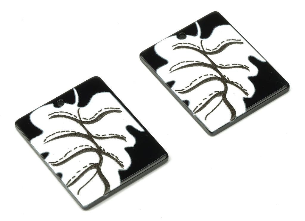 Acrylic Rectangle Leaf Charms - White Leaves  Earring Charm Pendant  - Leaf Earring Charms - Jewelry Making - 32.39×25.58×1.9mm - AC2494 - DOMEDBAZAAR