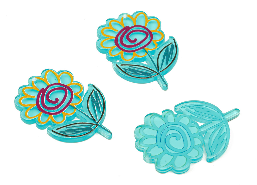 Acrylic Flower Earrings Charms -Plant flower Pendant Charms -Floral Earring Findings -  40.32×27.32×2.65mm - AC2502A - DOMEDBAZAAR