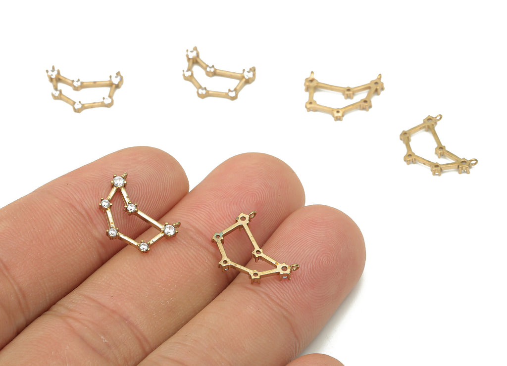 Zodiac Signs Charm - Capricorn star signs  - Raw Brass CZ Zodiac Charms - Zircon Capricorn Zodiac Constellation -13.8x11.1x2.28mm- PP7466 - DOMEDBAZAAR