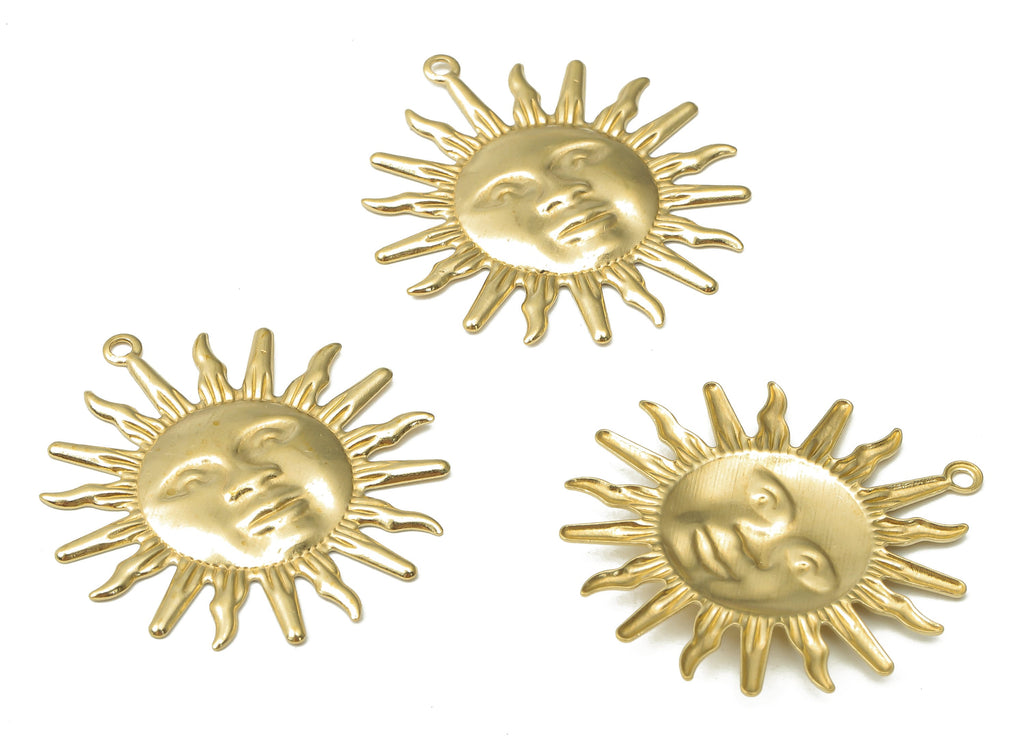 Raw Brass Sun Charm - Sun Face Earring Charm - Round Sun Flares - Earrings Findings - Jewelry Making Supplies -33.02x29.97x1.29mm- PP7473 - DOMEDBAZAAR
