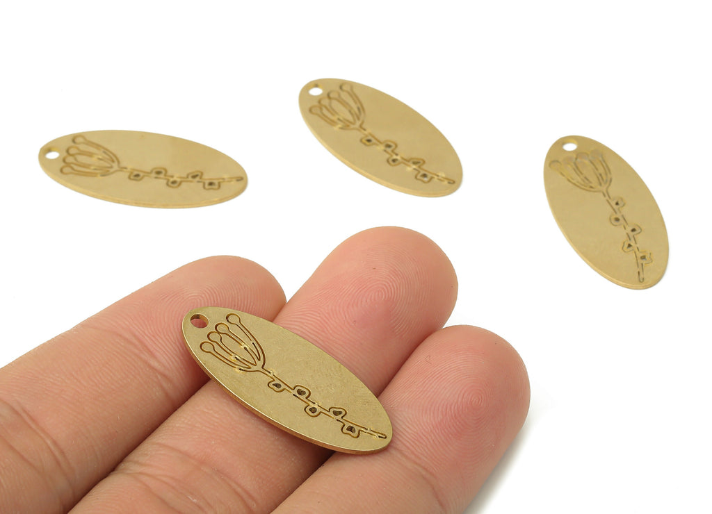 Brass Oval Tulip Pendant Charm - Raw Brass Laser Cut Charms - Brass Geometric Earrings - Jewelry Making Supplies -29.94x13.6x0.78mm- PPA3918 - DOMEDBAZAAR