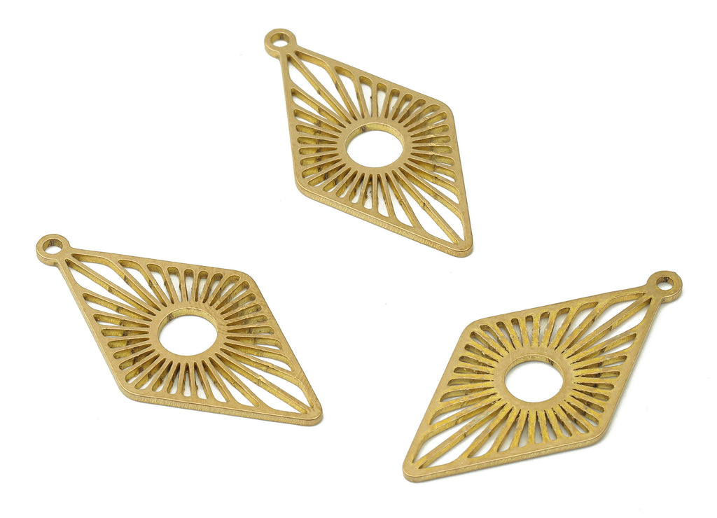 Raw Brass Diamond Shaped Earring Charms - Brass Sunburst Pendant Charms - Laser Cut Charms - Jewelry Supplies - 31.65x16.16x0.9mm - PPA4013 - DOMEDBAZAAR