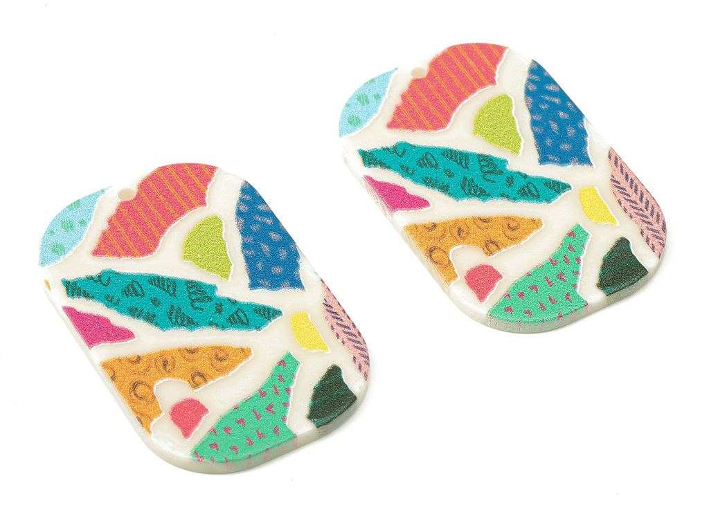 Acrylic Rectangle Printed  Earring Charms - Rainbow Rectangle Pendant - Printing Textured Pendant - 39.67×26.04×2.09mm - AC2491B - DOMEDBAZAAR