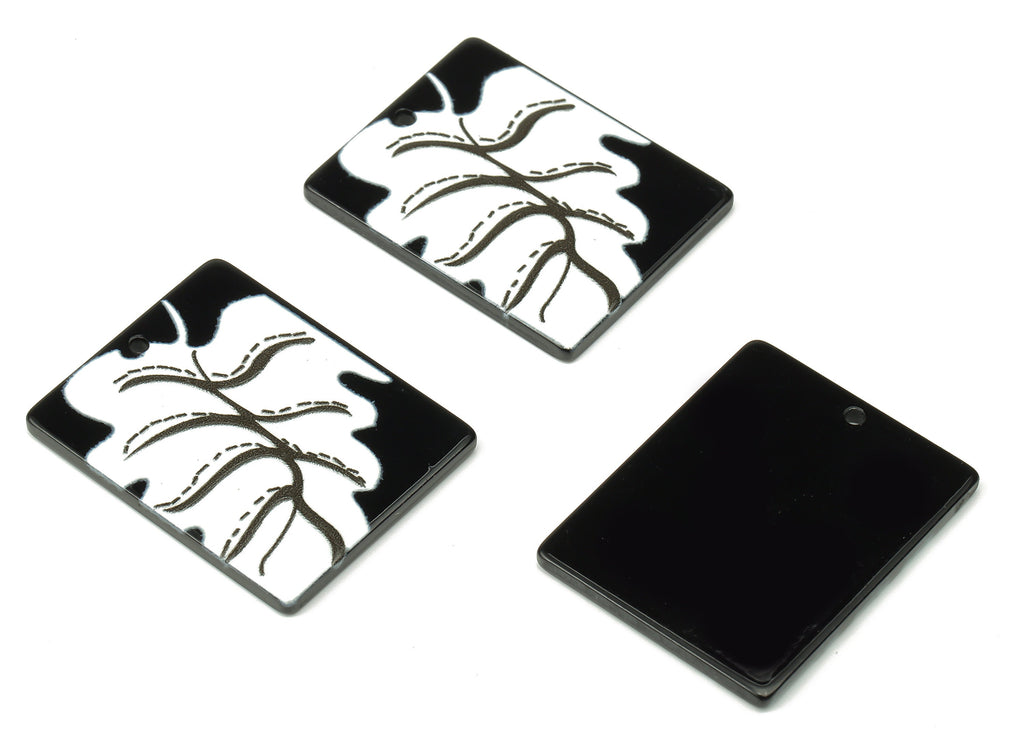 Acrylic Rectangle Leaf Charms - White Leaves  Earring Charm Pendant  - Leaf Earring Charms - Jewelry Making - 32.39×25.58×1.9mm - AC2494 - DOMEDBAZAAR