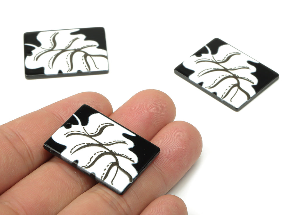 Acrylic Rectangle Leaf Charms - White Leaves  Earring Charm Pendant  - Leaf Earring Charms - Jewelry Making - 32.39×25.58×1.9mm - AC2494 - DOMEDBAZAAR