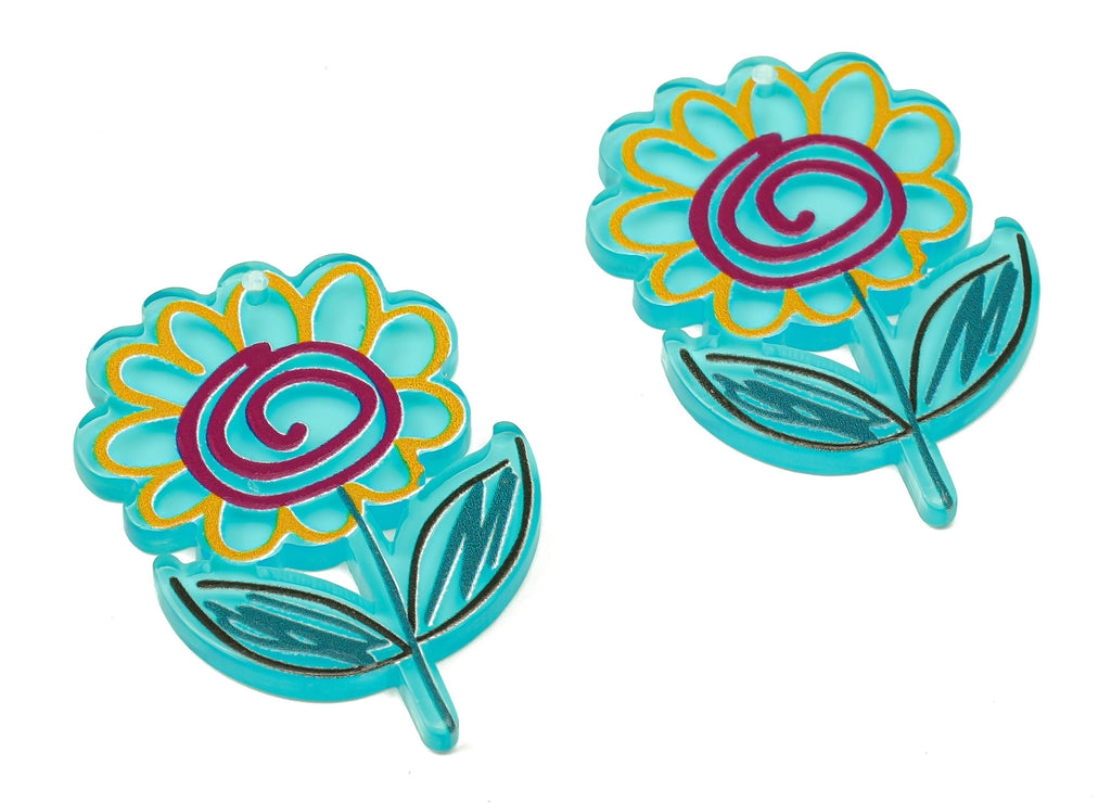 Acrylic Flower Earrings Charms -Plant flower Pendant Charms -Floral Earring Findings -  40.32×27.32×2.65mm - AC2502A - DOMEDBAZAAR