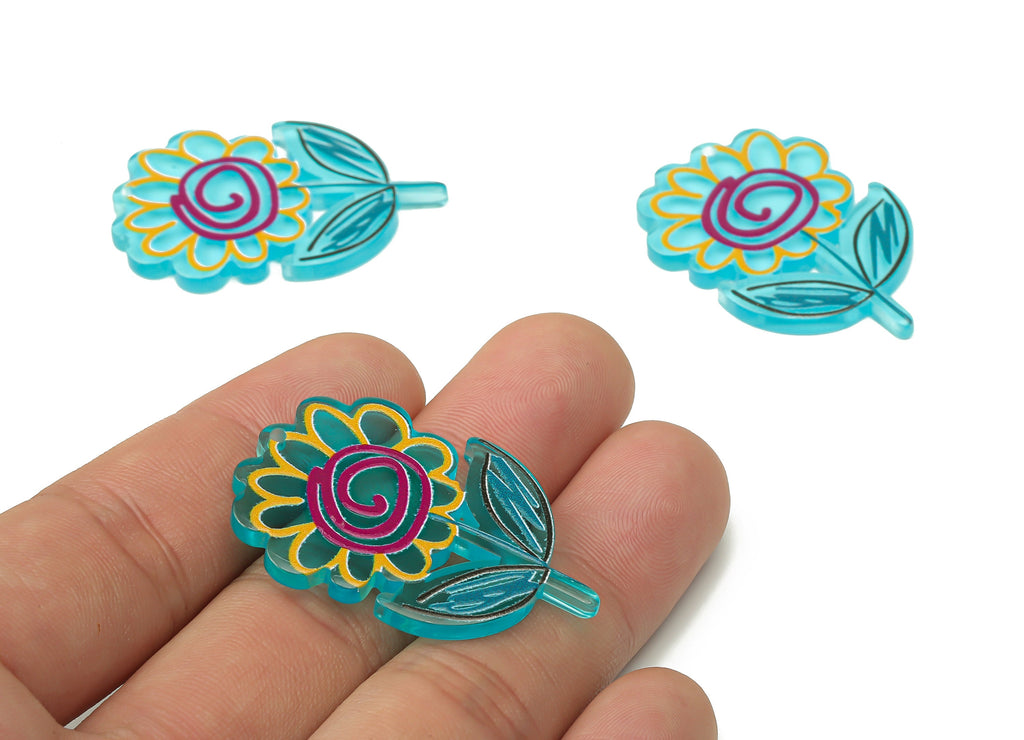Acrylic Flower Earrings Charms -Plant flower Pendant Charms -Floral Earring Findings -  40.32×27.32×2.65mm - AC2502A - DOMEDBAZAAR