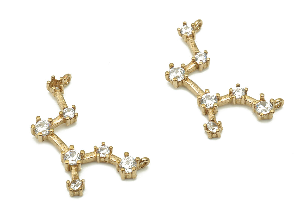 Zodiac Signs Charm - Aquarius Star Signs - Raw Brass CZ Zodiac Charms - Zircon Aquarius Zodiac Constellation - 14.81x10x1.95mm- PP7465 - DOMEDBAZAAR