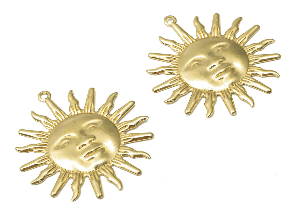Raw Brass Sun Charm - Sun Face Earring Charm - Round Sun Flares - Earrings Findings - Jewelry Making Supplies -33.02x29.97x1.29mm- PP7473 - DOMEDBAZAAR
