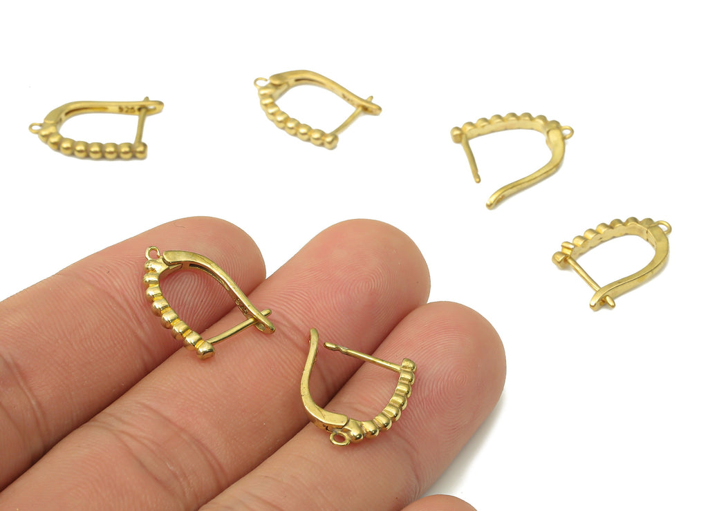 Raw Brass Beaded Earring Stud - Raw Brass Leverback Stud Earrings - Earring Findings - Jewelry Making Supplies - 17.49x12.6x2mm- PP7495 - DOMEDBAZAAR