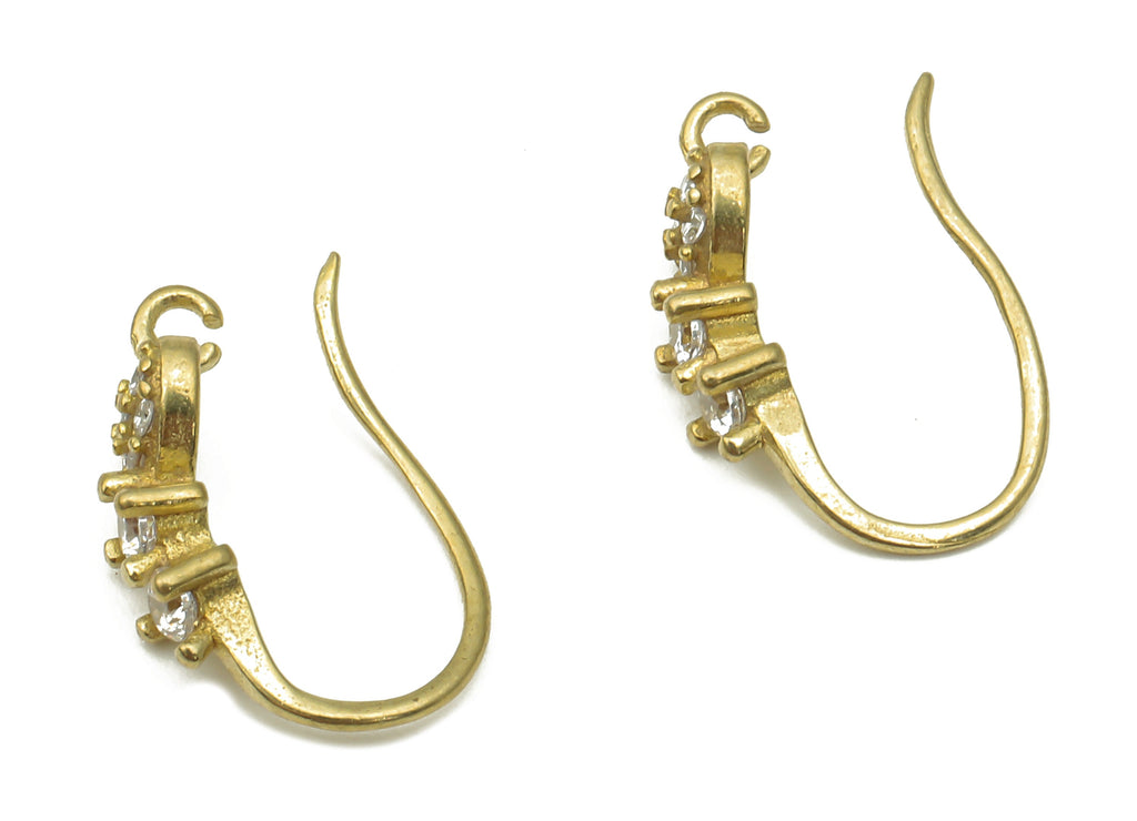 Raw Brass Ear Wires with Heart Adornment - Zircon Paved Ear Wire Hooks - Jewelry Making Supplies - Earring Findings -14.35x8.9x2.6mm- PP7513 - DOMEDBAZAAR