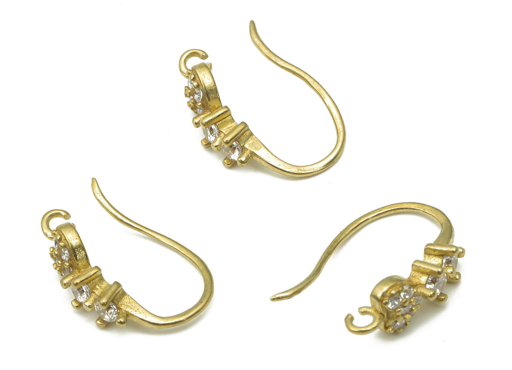 Raw Brass Ear Wires with Heart Adornment - Zircon Paved Ear Wire Hooks - Jewelry Making Supplies - Earring Findings -14.35x8.9x2.6mm- PP7513 - DOMEDBAZAAR