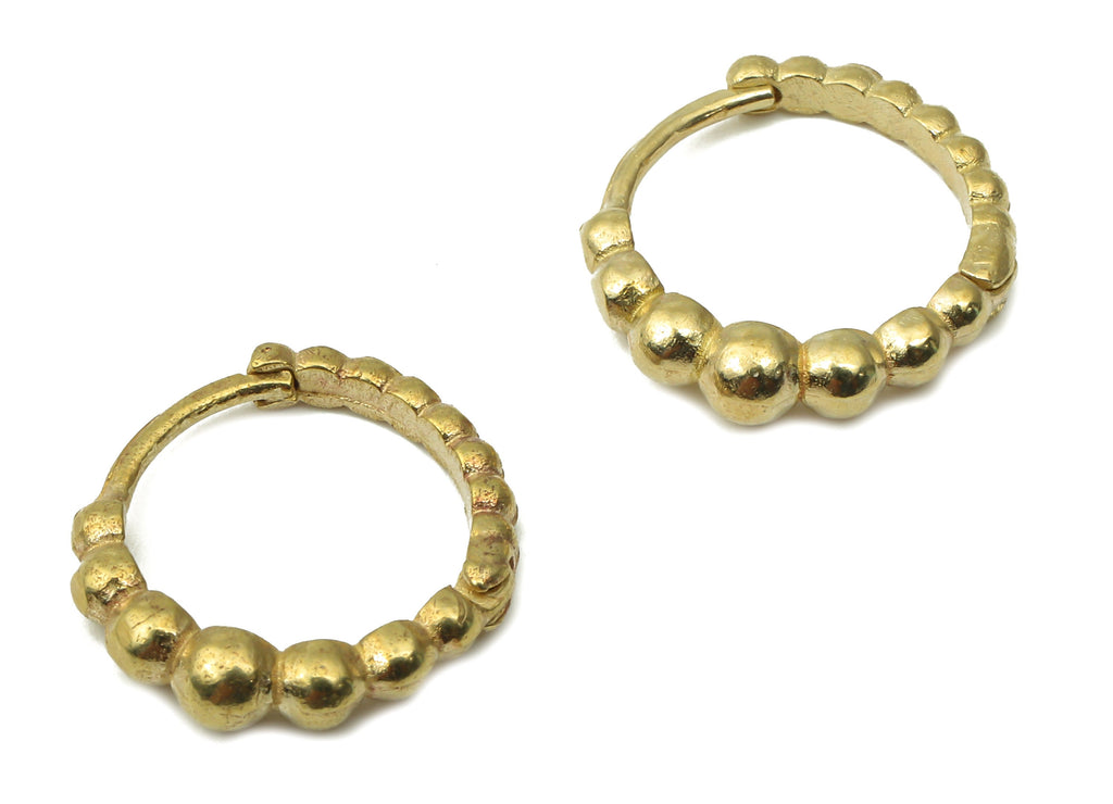 Brass Round Beaded Hoop Earrings - Raw Brass Hoop Earring - Chunky Wide Shiny Hoop Earrings - Earring Findings - 14.77x14.77x2.67mm - PP7580 - DOMEDBAZAAR