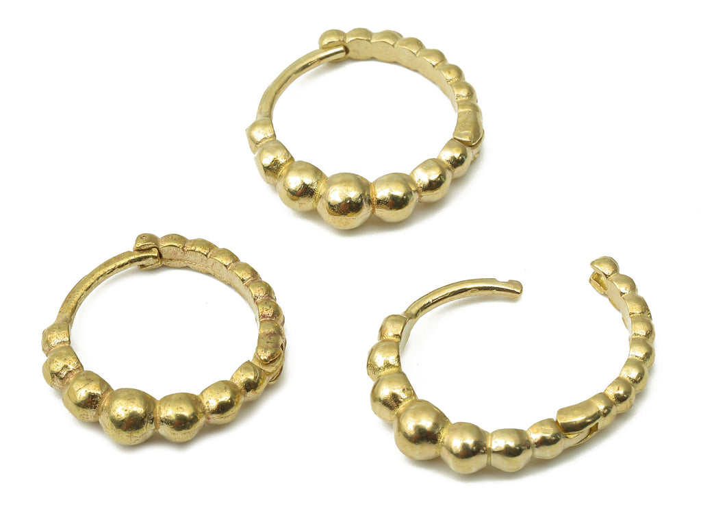 Brass Round Beaded Hoop Earrings - Raw Brass Hoop Earring - Chunky Wide Shiny Hoop Earrings - Earring Findings - 14.77x14.77x2.67mm - PP7580 - DOMEDBAZAAR
