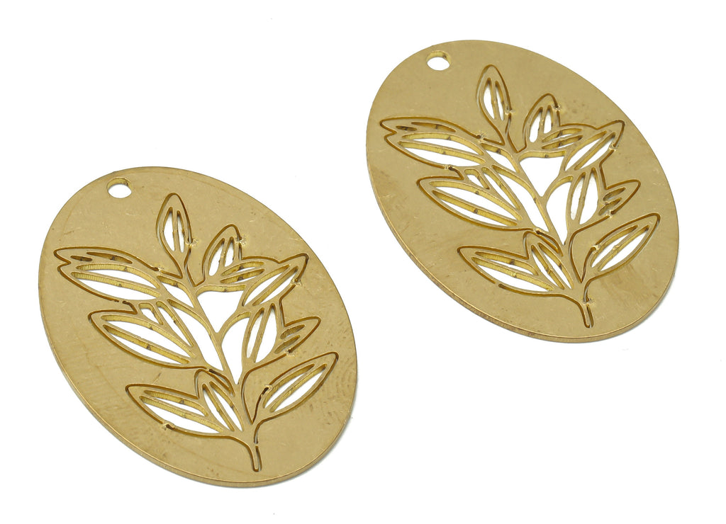 Textured Brass Oval Flower Earrings Charm - Raw Brass Laser Cut Flower Pendant Charm - Jewelry Making Supplies -34.75x24.95x0.75mm - PPA3847 - DOMEDBAZAAR
