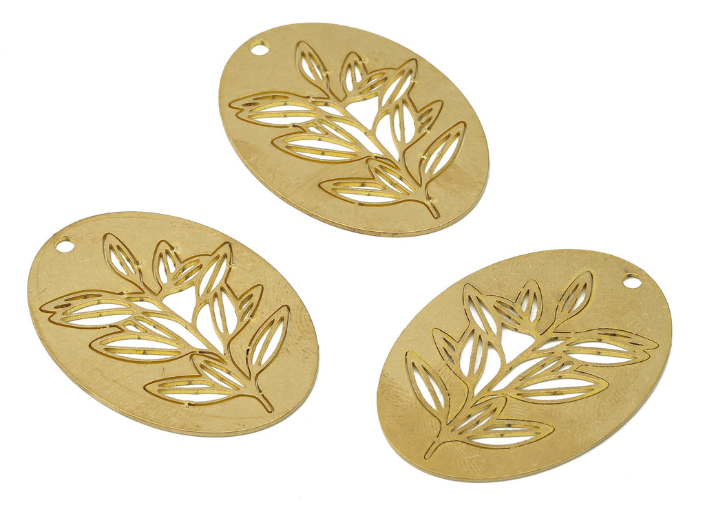 Textured Brass Oval Flower Earrings Charm - Raw Brass Laser Cut Flower Pendant Charm - Jewelry Making Supplies -34.75x24.95x0.75mm - PPA3847 - DOMEDBAZAAR