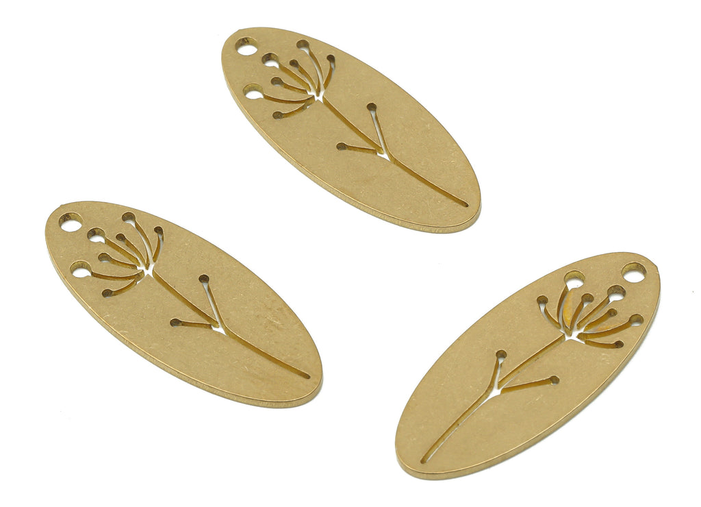 Brass long Oval Flower Earring Charm - Raw Brass Disc Flower Pendant Charm - Laser Cut Charm - Jewelry Supplies -24.83x10.33x0.75mm- PPA3948 - DOMEDBAZAAR