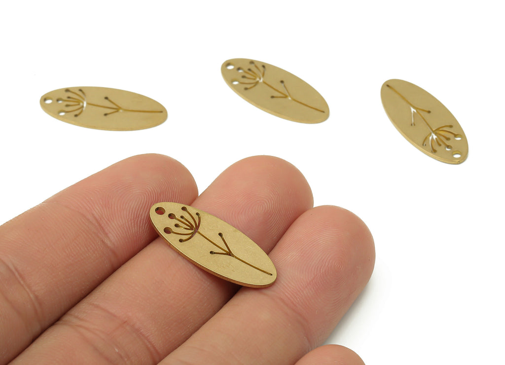 Brass long Oval Flower Earring Charm - Raw Brass Disc Flower Pendant Charm - Laser Cut Charm - Jewelry Supplies -24.83x10.33x0.75mm- PPA3948 - DOMEDBAZAAR