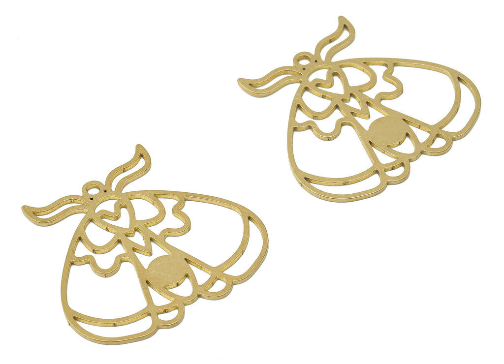 Raw Brass Butterfly Charm - Brass Animal Pendant Charm - Moth Fly Insect Brass Earring - Laser Cut Charm - 35.72x33.93x0.85mm - PPA3848 - DOMEDBAZAAR