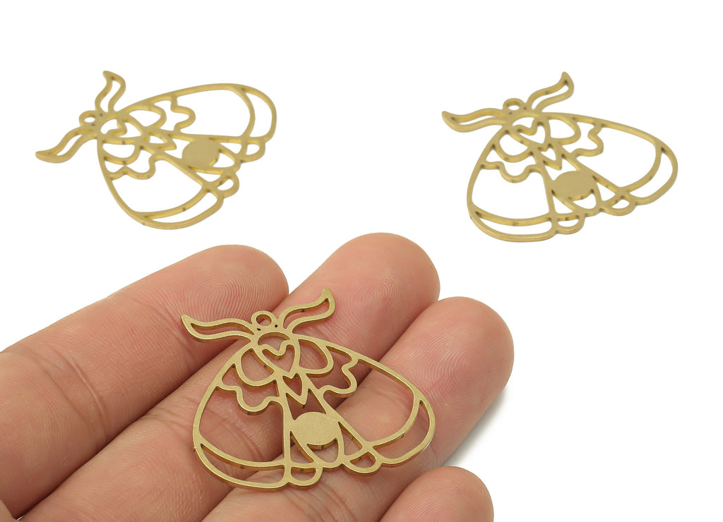 Raw Brass Butterfly Charm - Brass Animal Pendant Charm - Moth Fly Insect Brass Earring - Laser Cut Charm - 35.72x33.93x0.85mm - PPA3848 - DOMEDBAZAAR