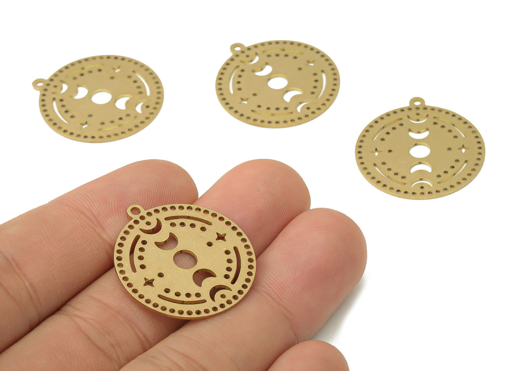 Brass Round Crescent Earrings Charm - Raw Brass Moon Pendant Charms - Laser Cut Charms - Jewelry Supplies -34.69x31.91x0.71mm- PPA4020 - DOMEDBAZAAR