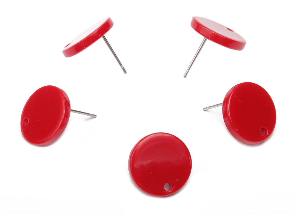 Acetate Round Earring Stud - Red Acetate Round Earrings Post - 316 Stainless Steel Studs - Color Code: A79 - 15.09x15.04x2.5mm - AC1385-A79 - DOMEDBAZAAR