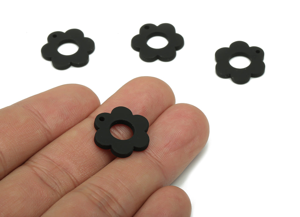 Acrylic Flower Earrings Charm - Matte Black Acrylic Flower Pendant Charms - Color Code: A132 -17.65x16.11x1.94mm- AC2520-A132 - DOMEDBAZAAR